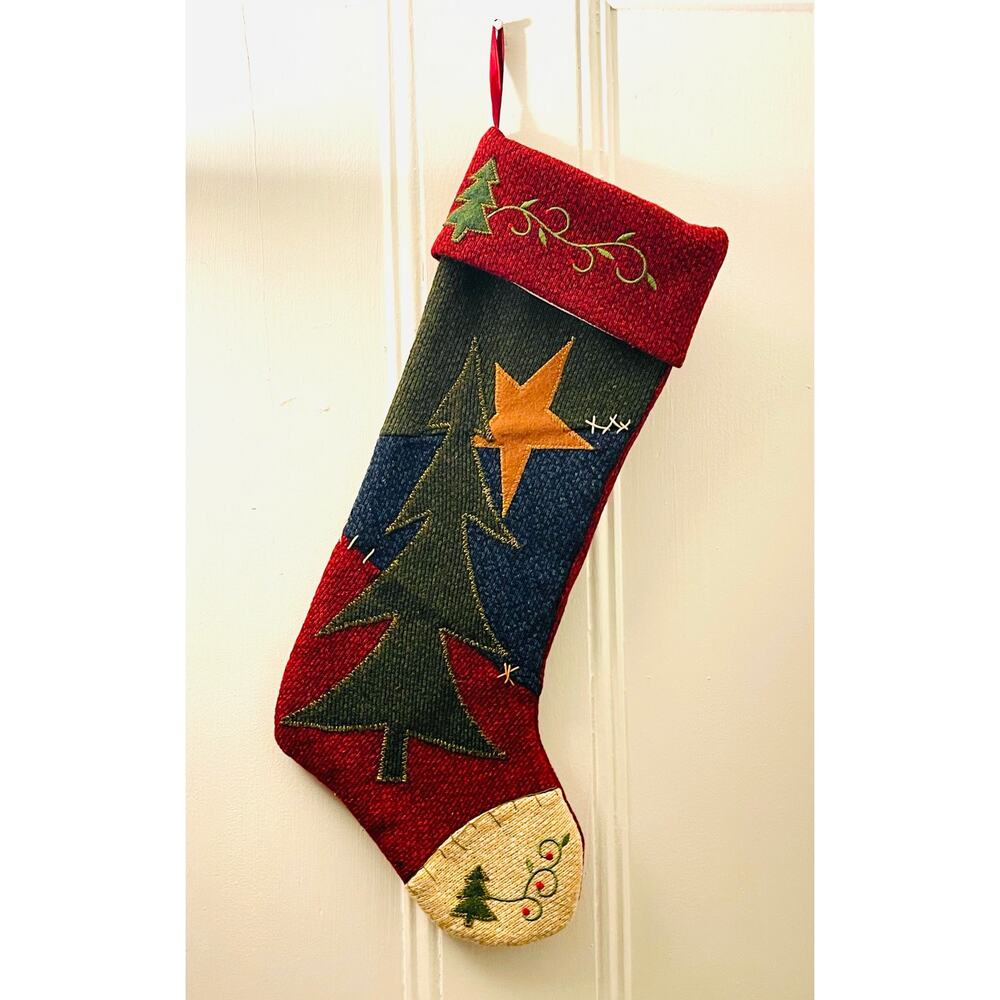 Prima Creations Christmas Stocking with Patchwork Christmas Tree and Yellow Star